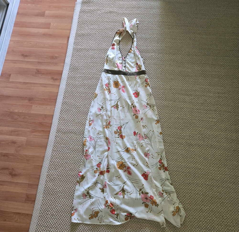 ModCloth Ivory Halter Floral Maxi Dress with Olive Waistband